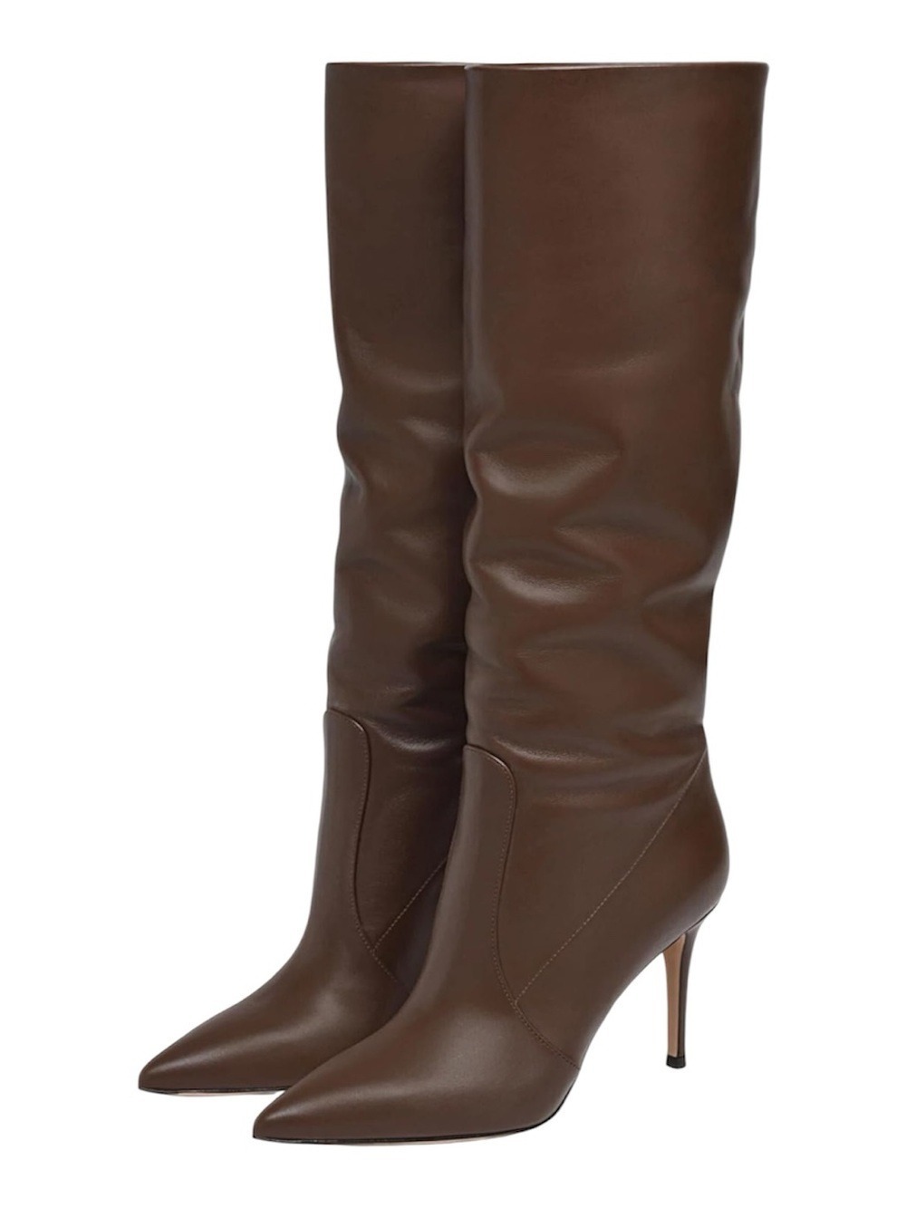 Women Brown Leather Knee High Stiletto Heel Slouchy Boot Size 10